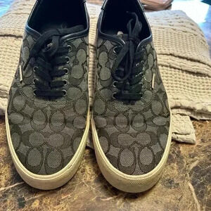 Coach Signature Jacquard Leather Lace Up Skate Sneaker Monogram Black Men 10.5D